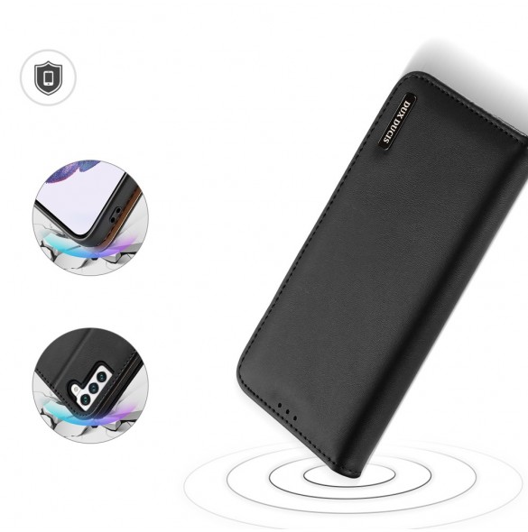 Dux Ducis Hivo Läder Flip Cover Plånbok i äkta läder för kort och dokument Samsung Galaxy S22 Black