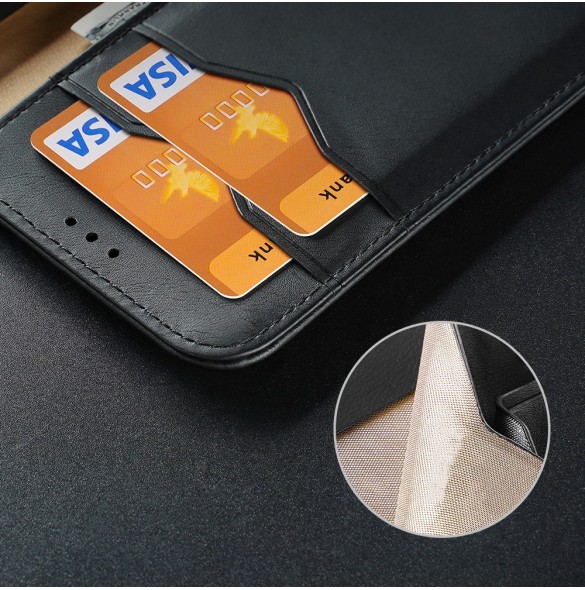 Dux Ducis Hivo Läder Flip Cover Plånbok i äkta läder för kort och dokument Samsung Galaxy S22 Black