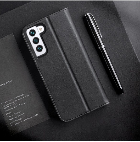 Dux Ducis Hivo Läder Flip Cover Plånbok i äkta läder för kort och dokument Samsung Galaxy S22 Black