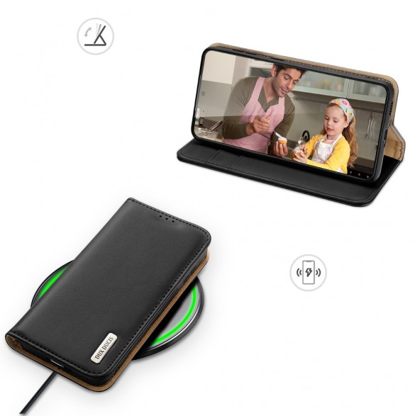 Dux Ducis Hivo Läder Flip Cover Plånbok i äkta läder för kort och dokument Samsung Galaxy S22 Black