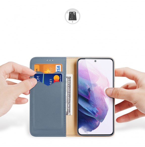 Dux Ducis Hivo Läder Flip Cover Plånbok i äkta läder för kort och dokument Samsung Galaxy S22 Blå