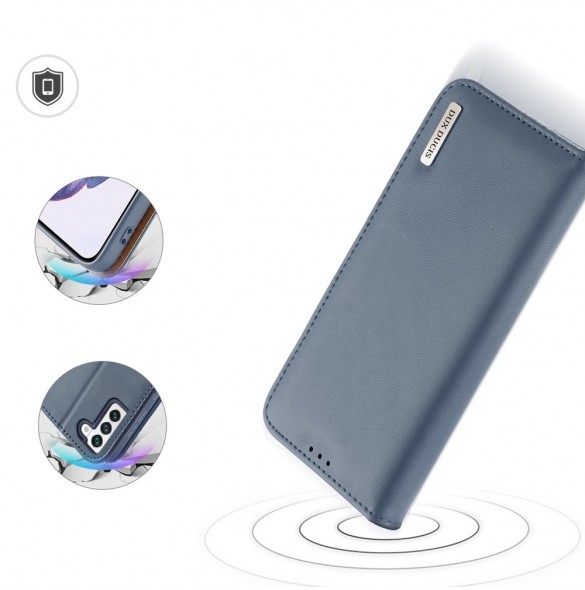 Dux Ducis Hivo Läder Flip Cover Plånbok i äkta läder för kort och dokument Samsung Galaxy S22 Blå