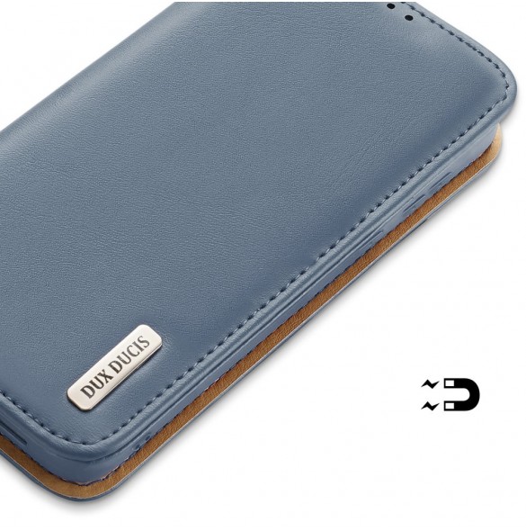 Dux Ducis Hivo Läder Flip Cover Plånbok i äkta läder för kort och dokument Samsung Galaxy S22 Blå