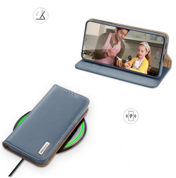 Dux Ducis Hivo Läder Flip Cover Plånbok i äkta läder för kort och dokument Samsung Galaxy S22 Blå