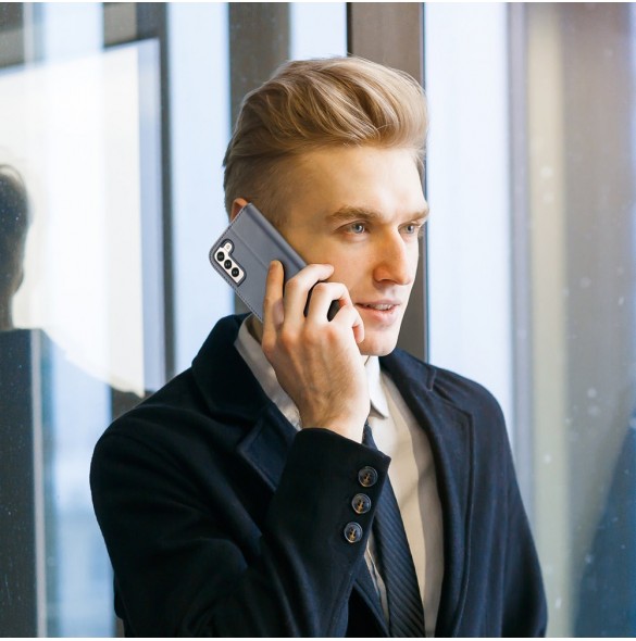 Dux Ducis Hivo Läder Flip Cover Plånbok i äkta läder för kort och dokument Samsung Galaxy S22 Blå