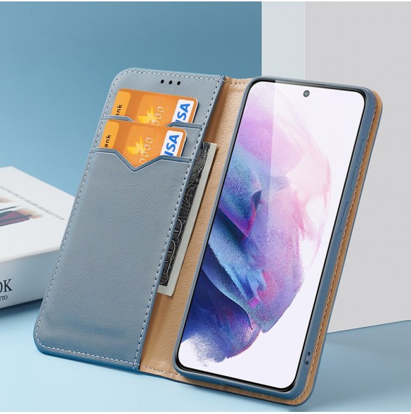 Dux Ducis Hivo Läder Flip Cover Plånbok i äkta läder för kort och dokument Samsung Galaxy S22 Blå