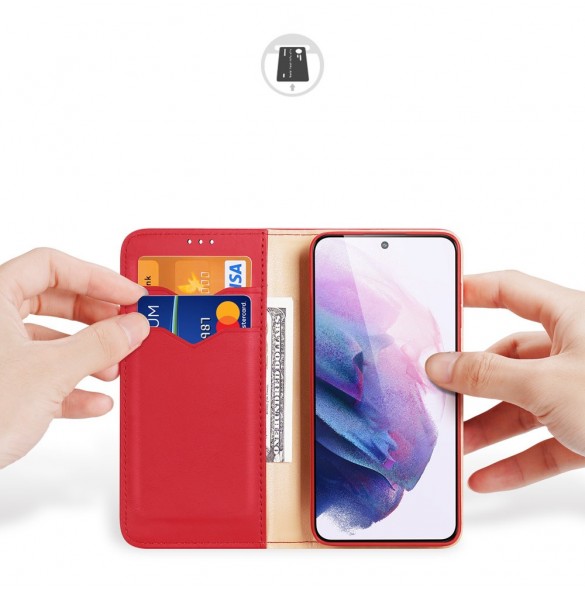 Dux Ducis Hivo Läder Flip Cover Plånbok i äkta läder för kort och dokument Samsung Galaxy S22 Röd