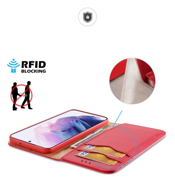 Dux Ducis Hivo Läder Flip Cover Plånbok i äkta läder för kort och dokument Samsung Galaxy S22 Röd