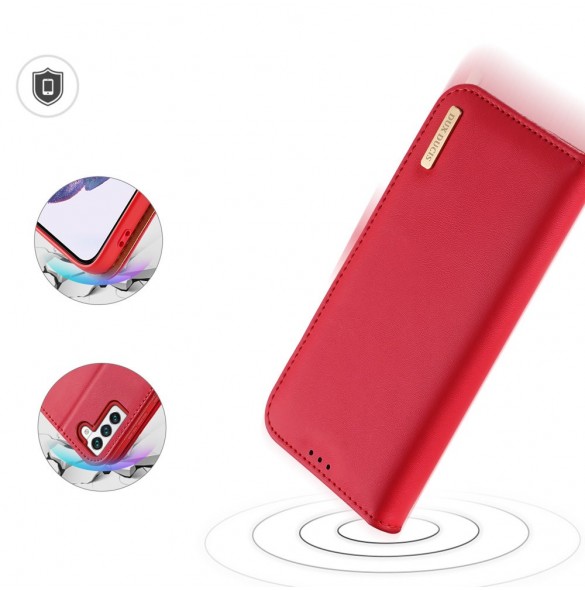 Dux Ducis Hivo Läder Flip Cover Plånbok i äkta läder för kort och dokument Samsung Galaxy S22 Röd
