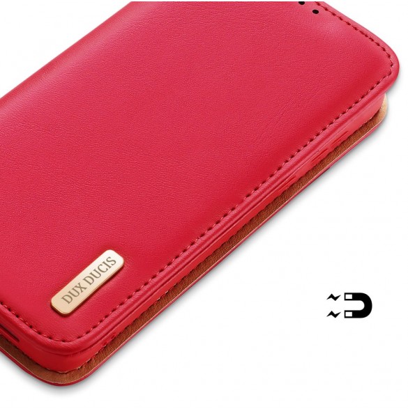 Dux Ducis Hivo Läder Flip Cover Plånbok i äkta läder för kort och dokument Samsung Galaxy S22 Röd