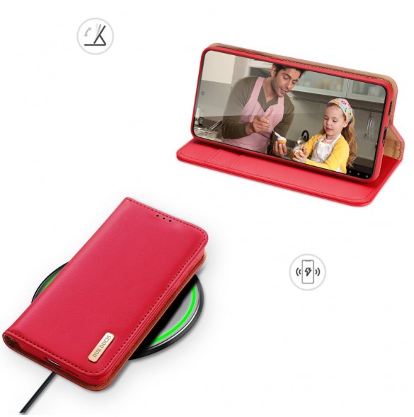 Dux Ducis Hivo Läder Flip Cover Plånbok i äkta läder för kort och dokument Samsung Galaxy S22 Röd