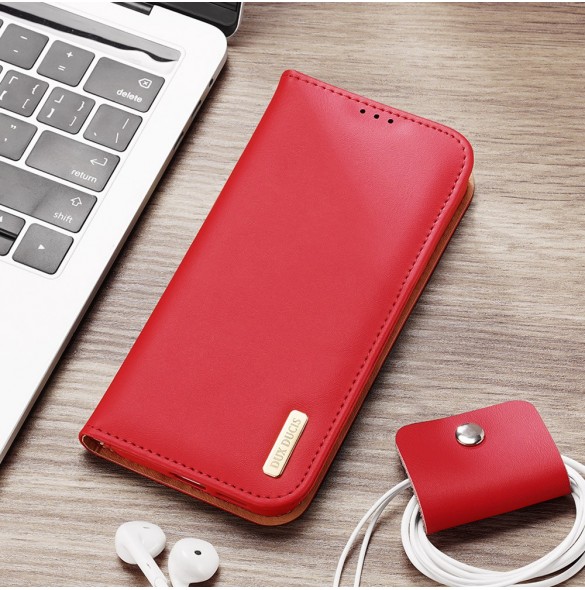 Dux Ducis Hivo Läder Flip Cover Plånbok i äkta läder för kort och dokument Samsung Galaxy S22 Röd