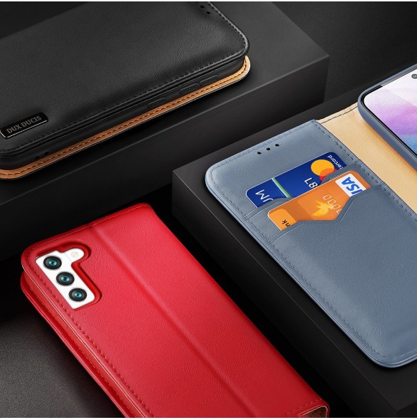 Dux Ducis Hivo Läder Flip Cover Plånbok i äkta läder för kort och dokument Samsung Galaxy S22 Röd