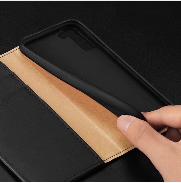 Dux Ducis Hivo Läder Flip Cover Plånbok i äkta läder för kort och dokument Samsung Galaxy S22 Röd