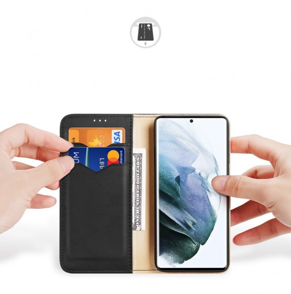 Dux Ducis Hivo Läder Flip Cover Plånbok i äkta läder för kort och dokument Samsung Galaxy S22 Ultra Black