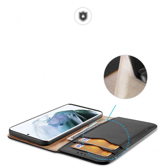 Dux Ducis Hivo Läder Flip Cover Plånbok i äkta läder för kort och dokument Samsung Galaxy S22 Ultra Black