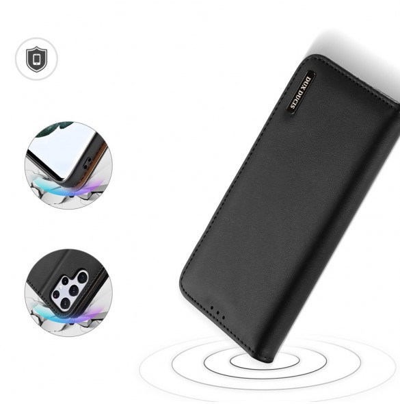 Dux Ducis Hivo Läder Flip Cover Plånbok i äkta läder för kort och dokument Samsung Galaxy S22 Ultra Black