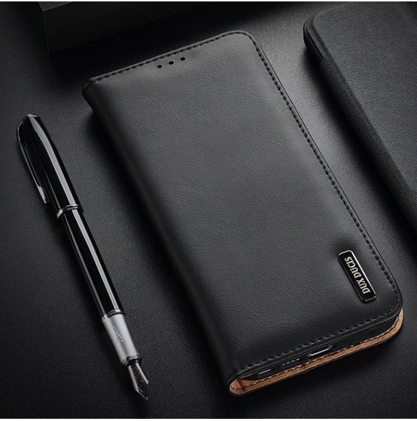 Dux Ducis Hivo Läder Flip Cover Plånbok i äkta läder för kort och dokument Samsung Galaxy S22 Ultra Black