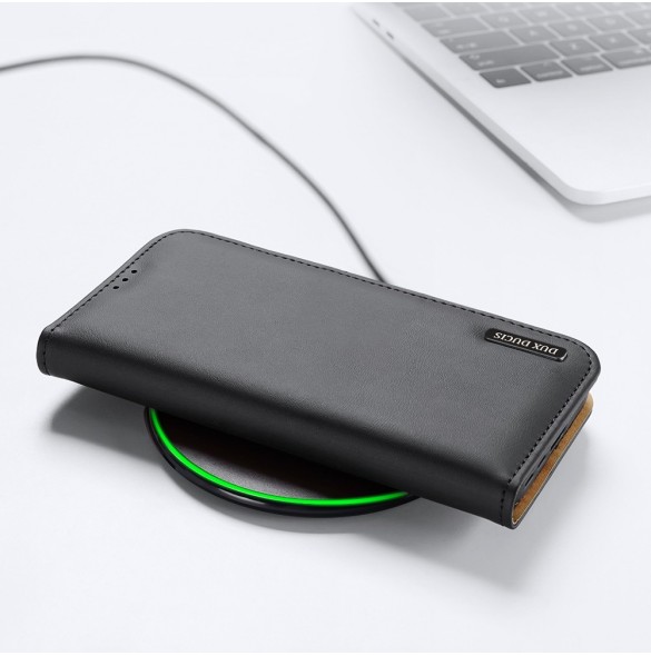 Dux Ducis Hivo Läder Flip Cover Plånbok i äkta läder för kort och dokument Samsung Galaxy S22 Ultra Black