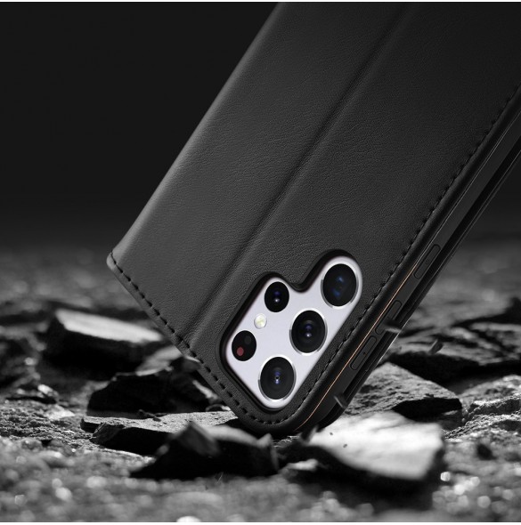 Dux Ducis Hivo Läder Flip Cover Plånbok i äkta läder för kort och dokument Samsung Galaxy S22 Ultra Black