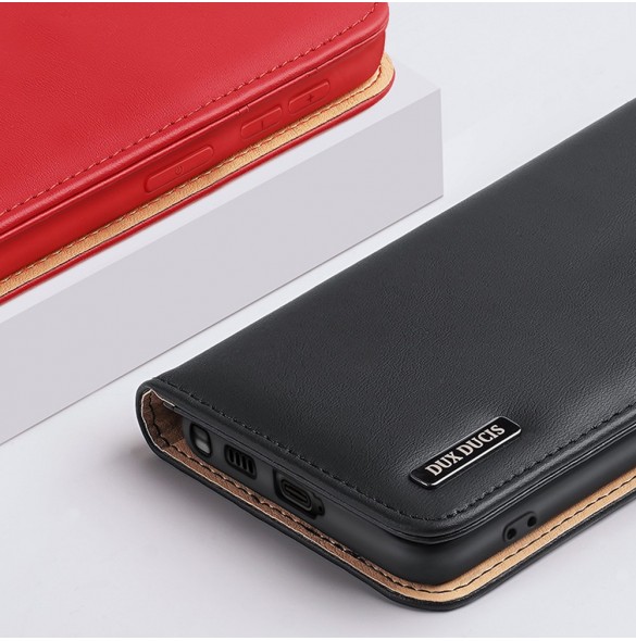 Dux Ducis Hivo Läder Flip Cover Plånbok i äkta läder för kort och dokument Samsung Galaxy S22 Ultra Black