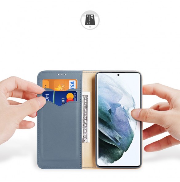 Dux Ducis Hivo Läder Flip Cover Plånbok i äkta läder för kort och dokument Samsung Galaxy S22 Ultra Blue