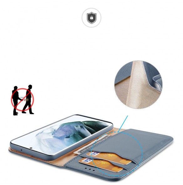 Dux Ducis Hivo Läder Flip Cover Plånbok i äkta läder för kort och dokument Samsung Galaxy S22 Ultra Blue