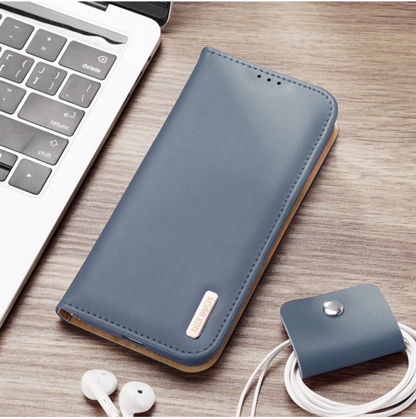 Dux Ducis Hivo Läder Flip Cover Plånbok i äkta läder för kort och dokument Samsung Galaxy S22 Ultra Blue