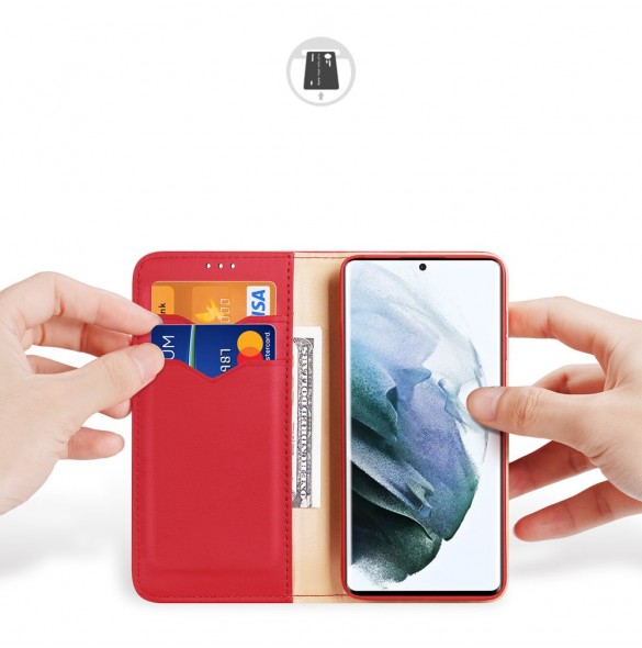 Dux Ducis Hivo Läder Flip Cover Plånbok i äkta läder för kort och dokument Samsung Galaxy S22 Ultra Red