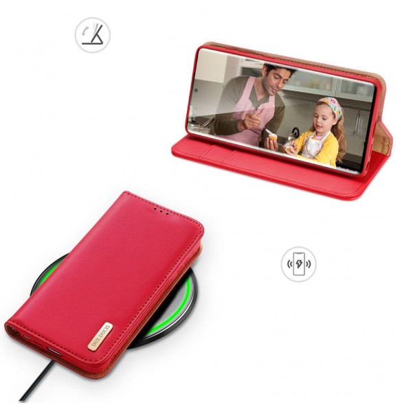 Dux Ducis Hivo Läder Flip Cover Plånbok i äkta läder för kort och dokument Samsung Galaxy S22 Ultra Red