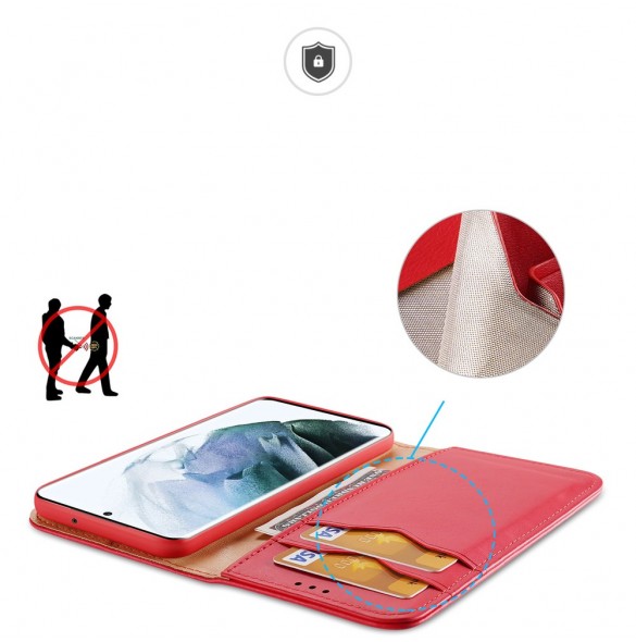 Dux Ducis Hivo Läder Flip Cover Plånbok i äkta läder för kort och dokument Samsung Galaxy S22 Ultra Red