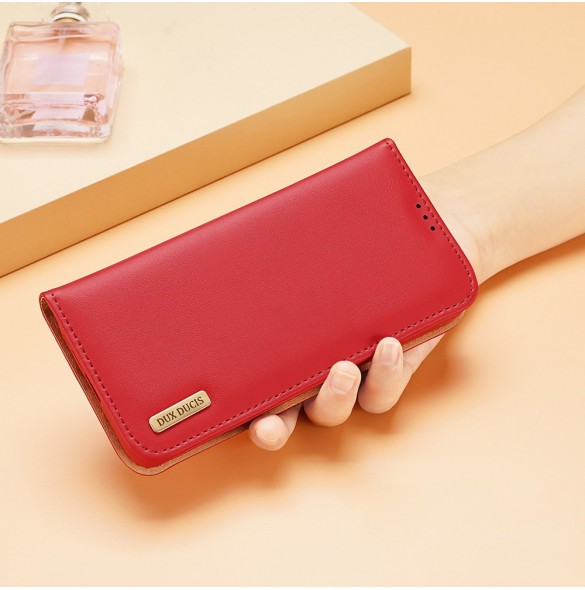 Dux Ducis Hivo Läder Flip Cover Plånbok i äkta läder för kort och dokument Samsung Galaxy S22 Ultra Red
