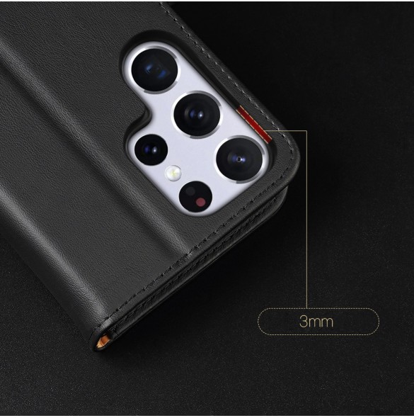 Dux Ducis Hivo Läder Flip Cover Plånbok i äkta läder för kort och dokument Samsung Galaxy S22 Ultra Red