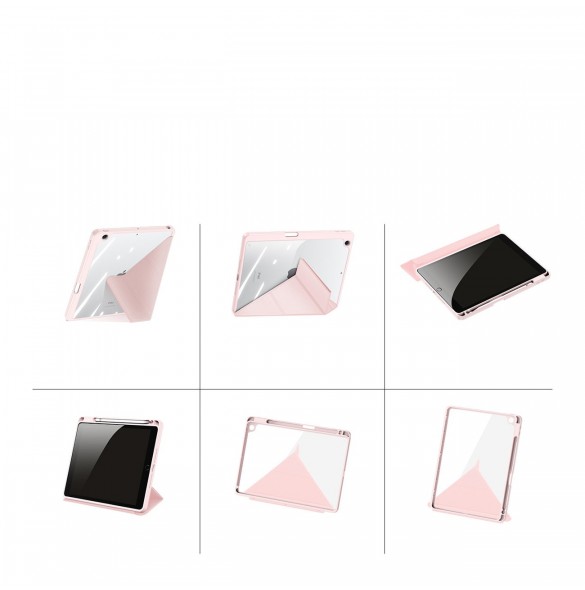 Dux Ducis Magi-fodral för iPad 10.2'' 2021/2020/2019 smart skal med stativ och förvaring för Apple Pencil rosa