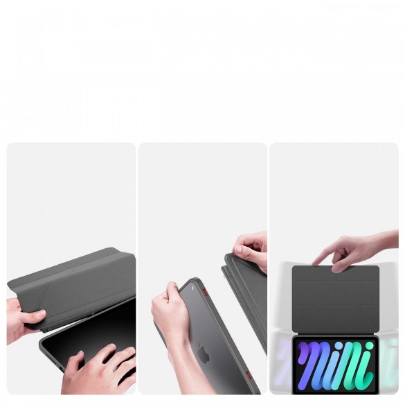 Dux Ducis Magi fodral för iPad mini 2021 smart skal med stativ och förvaring för Apple Pencil grå