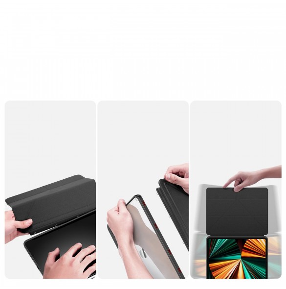 Dux Ducis Magi Fodral för iPad Pro 12,9'' 2021/2020/2018 Smart Cover Fodral med ställ och förvaring för Apple Pencil Svart