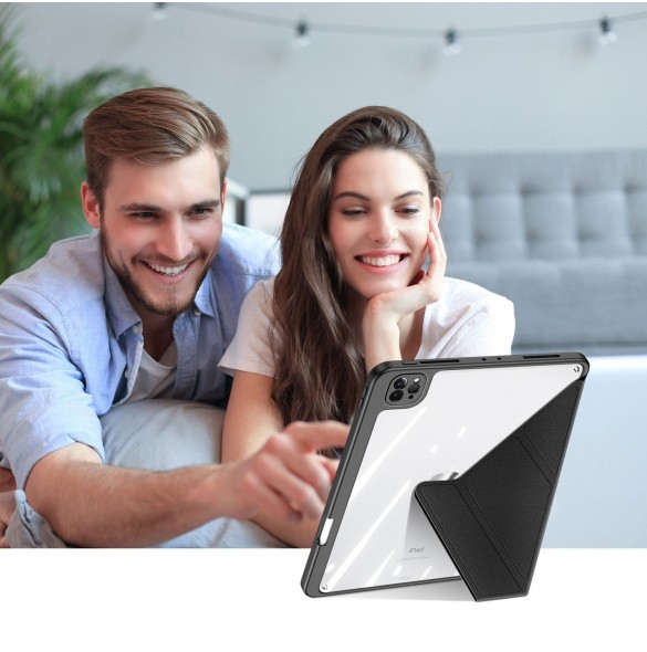 Dux Ducis Magi Fodral för iPad Pro 12,9'' 2021/2020/2018 Smart Cover Fodral med ställ och förvaring för Apple Pencil Svart