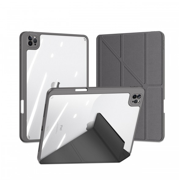 Dux Ducis Magi Fodral för iPad Pro 12,9 tum 2021/2020/2018 Smart Cover Fodral med ställ och förvaring för Apple Pencil Grey