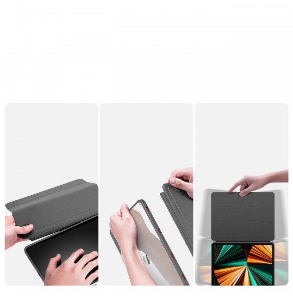 Dux Ducis Magi Fodral för iPad Pro 12,9 tum 2021/2020/2018 Smart Cover Fodral med ställ och förvaring för Apple Pencil Grey