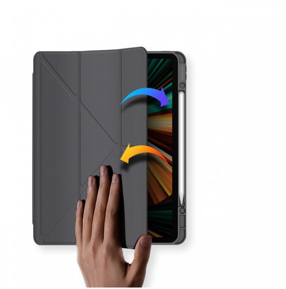 Dux Ducis Magi Fodral för iPad Pro 12,9 tum 2021/2020/2018 Smart Cover Fodral med ställ och förvaring för Apple Pencil Grey