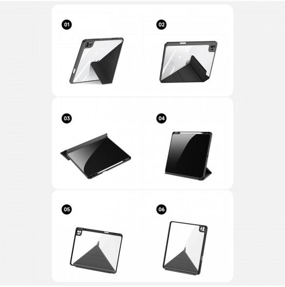 Dux Ducis Magi Fodral för iPad Pro 12,9 tum 2021/2020/2018 Smart Cover Fodral med ställ och förvaring för Apple Pencil Grey