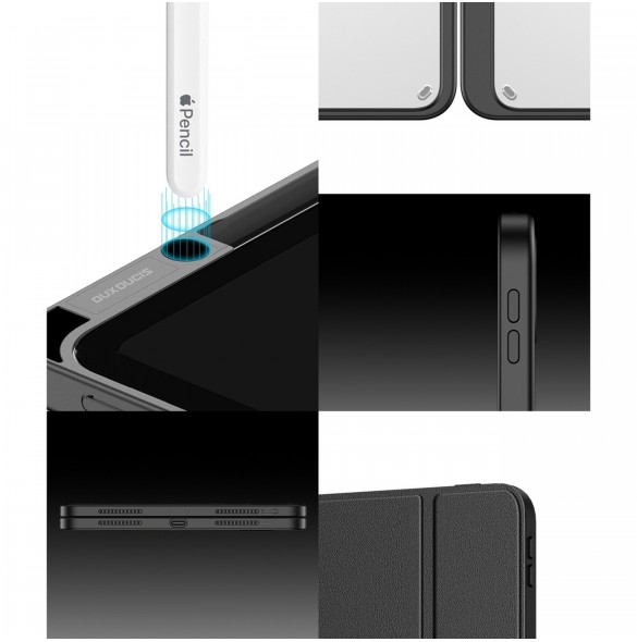 Dux Ducis Magi Fodral för iPad Pro 12,9 tum 2021/2020/2018 Smart Cover Fodral med ställ och förvaring för Apple Pencil Grey