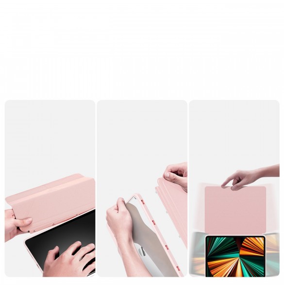 Dux Ducis Magi-fodral för iPad Pro 12.9'' 2021/2020/2018 smart skal med stativ och förvaring för Apple Pencil rosa