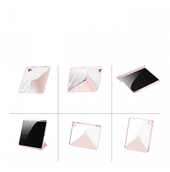 Dux Ducis Magi-fodral för iPad Pro 12.9'' 2021/2020/2018 smart skal med stativ och förvaring för Apple Pencil rosa