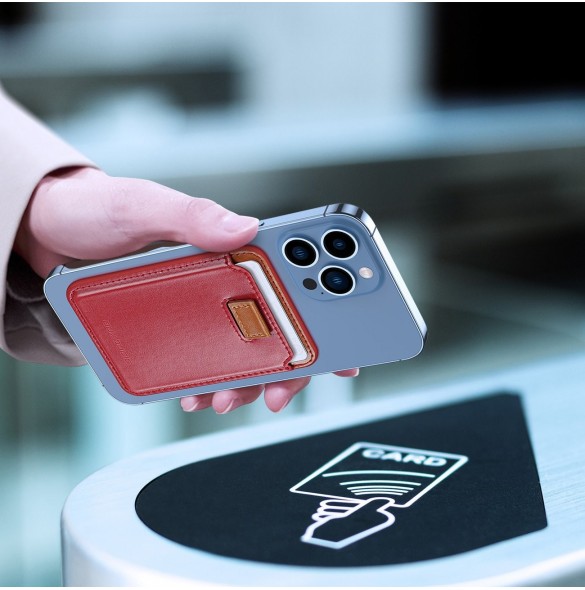 Dux Ducis Magnetic Leather Wallet magnetisk plånbok MagSafe för iPhone RFID blocker röd
