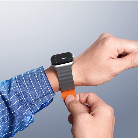 Dux Ducis Magnetrem Apple Watch Ultra Magnetic Armband Grå Orange Armband (Kedjeversion)
