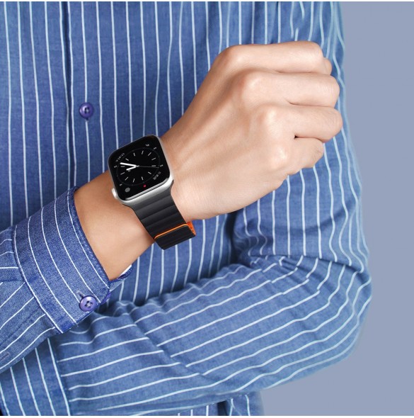 Dux Ducis Magnetic Strap Watch Arm 7/6/5/4/3/2 / SE (41/40 / 38mm) Magnetic Band Svart / Orange (Kedjeversion)