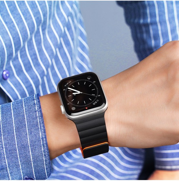 Dux Ducis Magnetic Strap Watch Arm 7/6/5/4/3/2 / SE (41/40 / 38mm) Magnetic Band Svart / Orange (Kedjeversion)