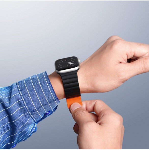 Dux Ducis Magnetic Strap Watch Arm 7/6/5/4/3/2 / SE (41/40 / 38mm) Magnetic Band Svart / Orange (Kedjeversion)