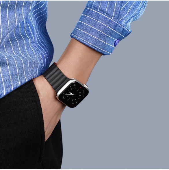Dux Ducis Magnetic Strap Watch Arm 7/6/5/4/3/2 / SE (41/40 / 38mm) Magnetic Band Svart / Orange (Kedjeversion)